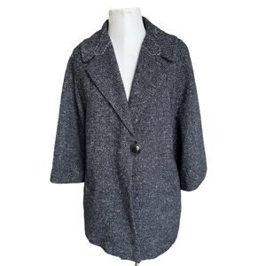 Cabi Blair Black Oversized Wool Blend Tweed One Button Dark Academia Jacket M